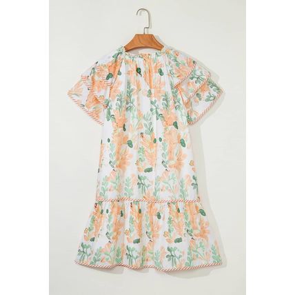 Orange Floral Contrast Edge Layered Short Sleeve Mini Dress