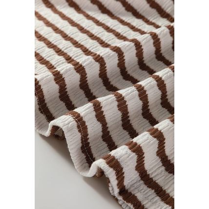 Khaki Stripe Textured Hooded V Neck Casual Long Sleeve Top