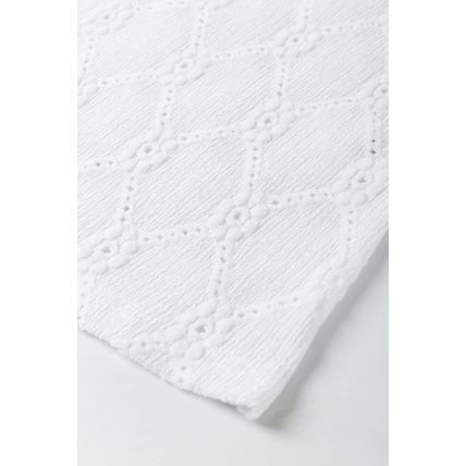 White Flower Geometric Textured Button Short Sleeve Top