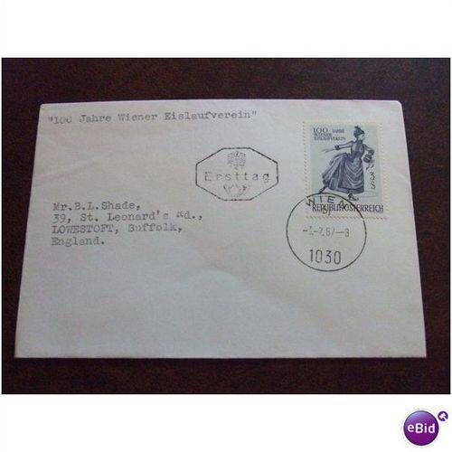 Austria 1967 100th Anniversary of Vienna Ice Skating stamp First Day Cover FDI