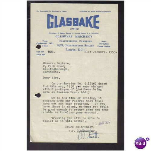 GLASBAKE LTD,CHARTERHOUSE SQ,LONDON,EC1, 21JAN1953