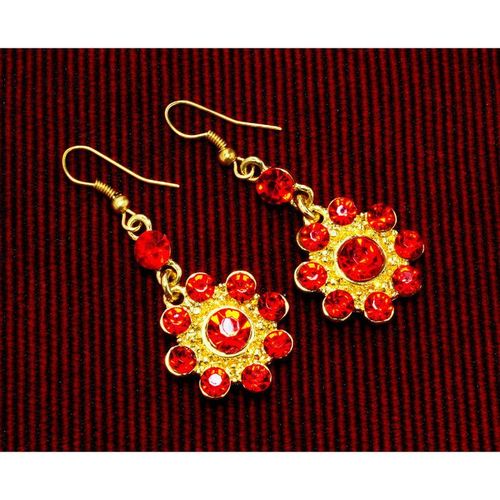 Bride Necklace Red Crystal Pendant Gold Plated Earring Set Chain Jewellery 2254