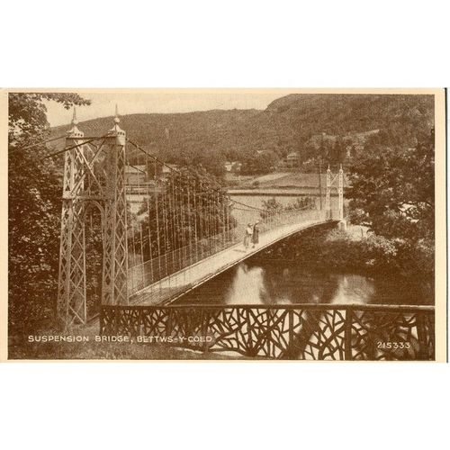 Valentine's Vintage British Postcard - Suspension Bridge, Betws-y-Coed, N. Wales