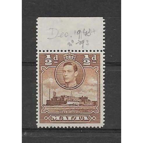 Malta.SG218a 1/2d H.M.S. St Angelo (Red-Brown).Mounted Mint.Mar17b