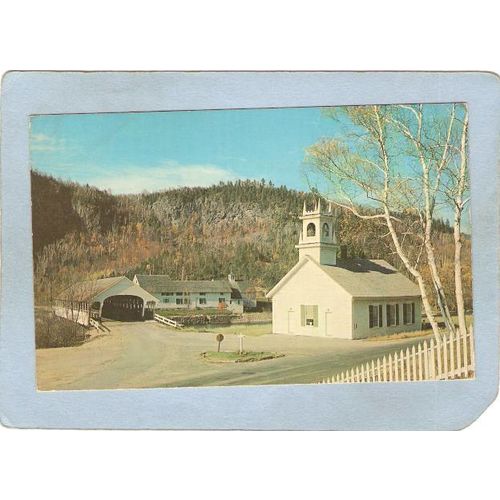 NH Stark Covered Bridge Postcard Stark Bridge Over Ammonoosuc River & Chur~437