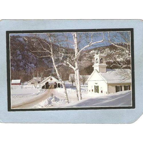 NH Stark Covered Bridge Postcard Stark Bridge Over Ammonoosuc River & Chur~435