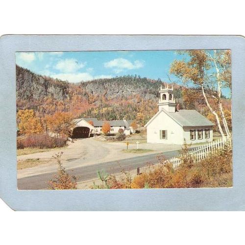 NH Stark Covered Bridge Postcard Stark Bridge Over Ammonoosuc River & Chur~438