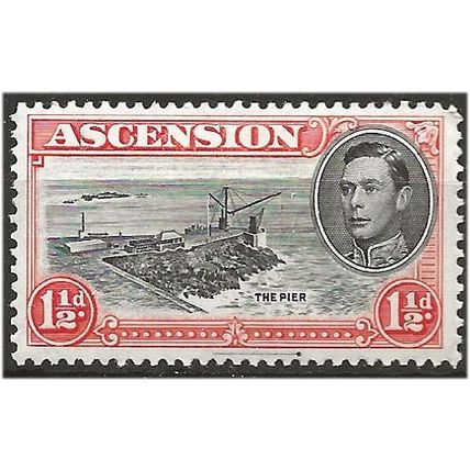 Ascension 1944 SG40b 1 1/2d Black & Vermilion Perf 13 Mounted Mint . .. .