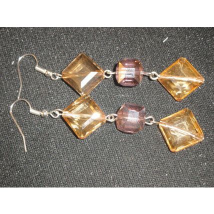Totally unique pink cube & square champagne crystal glass long swing earrings
