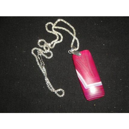 Attractive large red & white banded long pendant & necklace