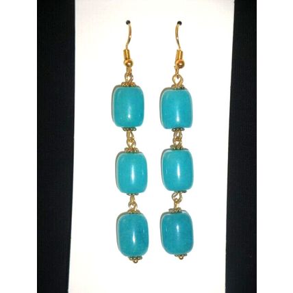 Dyed turquoise blue calcite long swing earrings