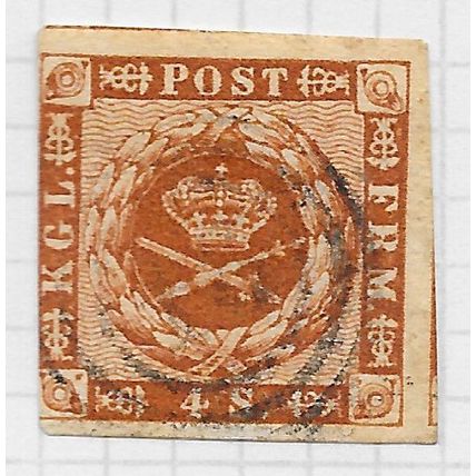 DENMARK DANMARK 1858 4S CLASSIC WAVY CORNER 3 MARGINS USED