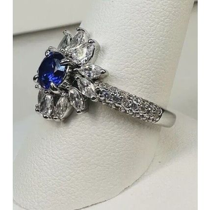 Ring Bomb Party Sz10 RBP Flower Radiant Violet Gem Rhodium Pl Costume Jewelry