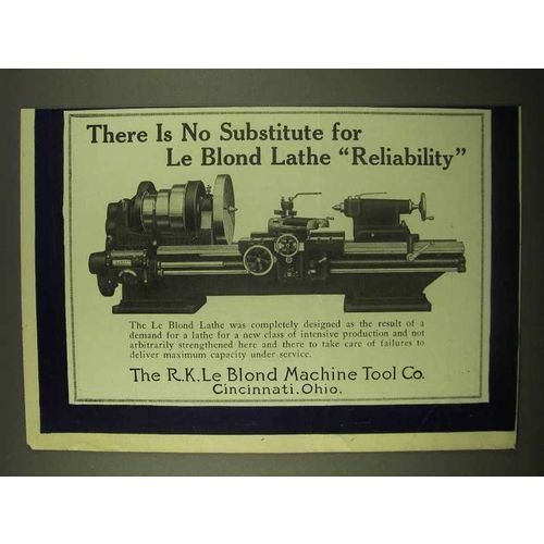 1922 R.K. Le Blond Machine Tool Lathe Ad - Reliability