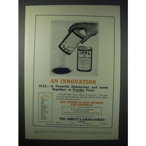 1923 Abbott Laboratories IZAL Disinfectant Powder Ad
