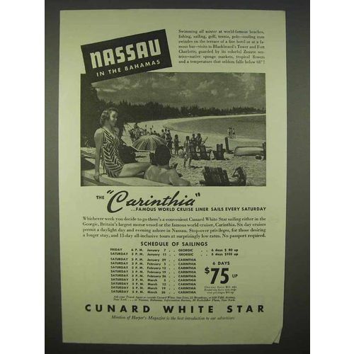 1938 Cunard White Star Line Cruise Ad - Nassau