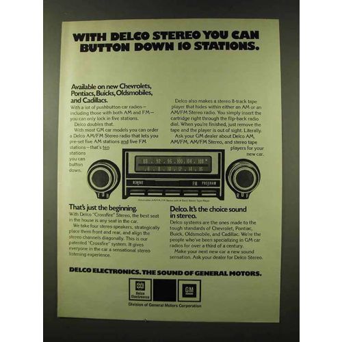 1973 GM Delco Stereo Ad - Button Down 10 Stations
