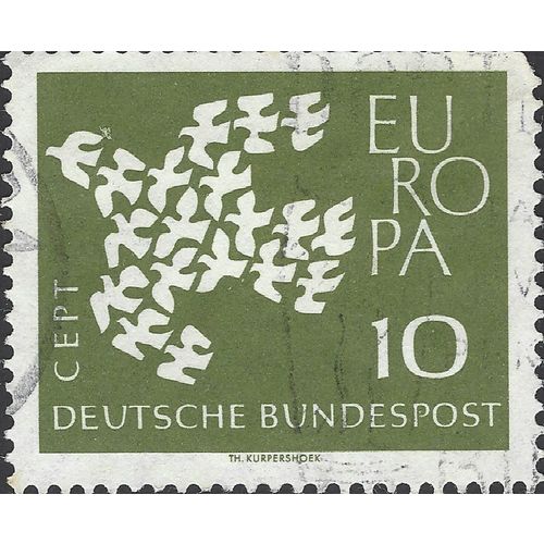 GERMANY, Europa, CEPT, Carrier Pigeon, olive 1961, 10pf, #2