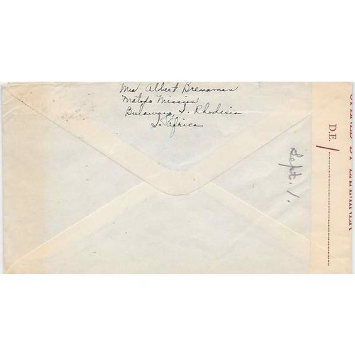 Southern Rhodesia Censored Bulawayo to USA CENSORED 1944