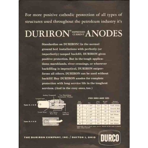 DURIRON COMPANY 1962 more positive cathodic protection oil vintage ad