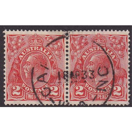 Australia 1931 KGV 2d Golden Scarlet CofA P13½x12½ PAIR - CARNARVON WA 10 AP 33