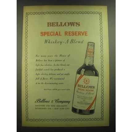 1945 Bellows & Company Special Reserve Whiskey Ad