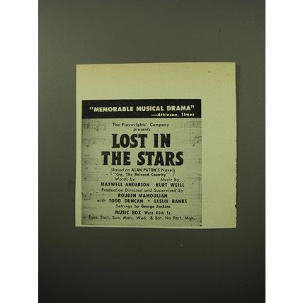 1950 Lost in The Stars Play Advertisement - Memorable Musical Drama