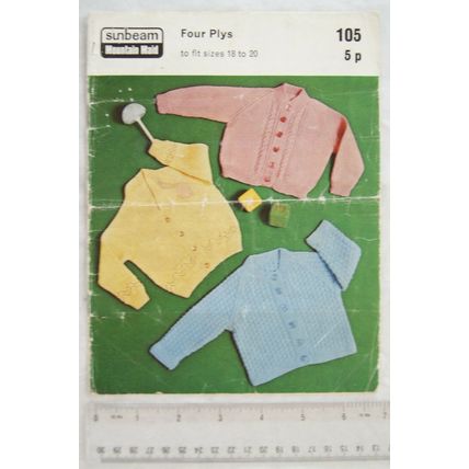 Vintage: Sunbeam 105 three raglan matinee coats, 4 ply