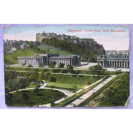 1908 postcard Edinburgh Castle from Scott Monument