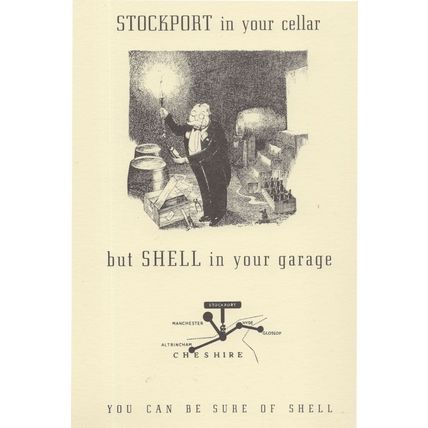 Stockport Manchester In Your Cellar Shell Petrol Map Comic Postcard