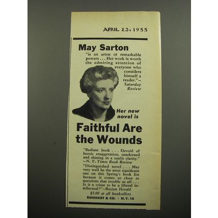1955 Rinehart & Company Book Ad - Faithful are the Wounds by May Sarton