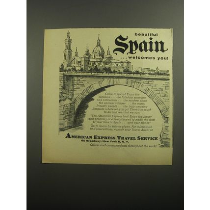 1956 American Express Travel Service Ad - Beautiful Spain welcomes you