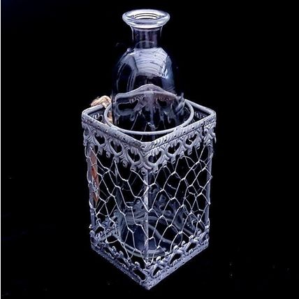 Clear Glass Vase in Metal Basket
