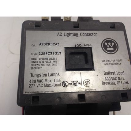 WESTINGHOUSE A202K3CAZ AC LIGHTING CONTACTOR,1254C31G13,600VAC,100A CONTACTOR,DB