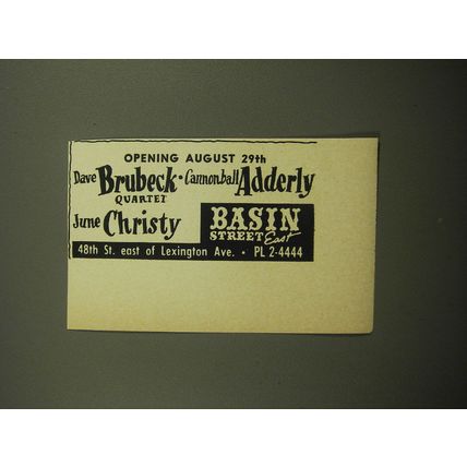 1960 Basin Street East Club Ad - Dave Brubeck, Cannonball Adderly, June Christy