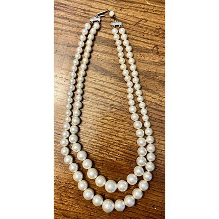 2 strand Faux Pearl Necklace 19" long - Vintage Retro Costume Jewelry