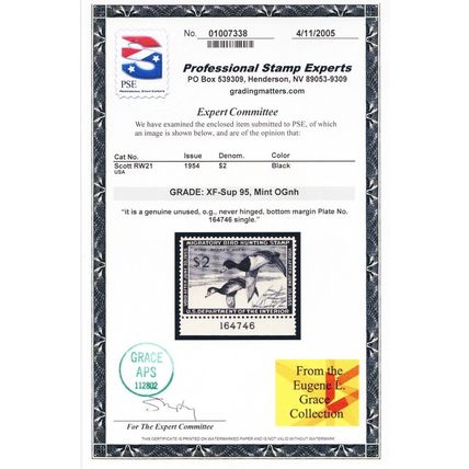 RW21, Mint NH XF/Superb $2 Duck Stamp - PSE Graded 95 * Stuart Katz
