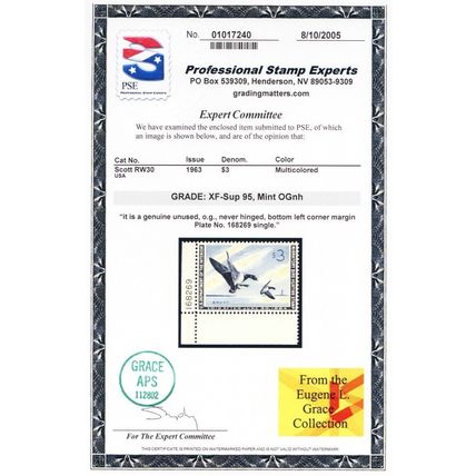 RW30, Mint NH XF/Superb $3 Duck Stamp - PSE Graded 95 * Stuart Katz