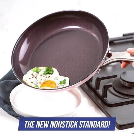 NonStick Cookware Pink Diamond Pans Ceramic 12 Pcs Dishwasher Safe Pink Bake