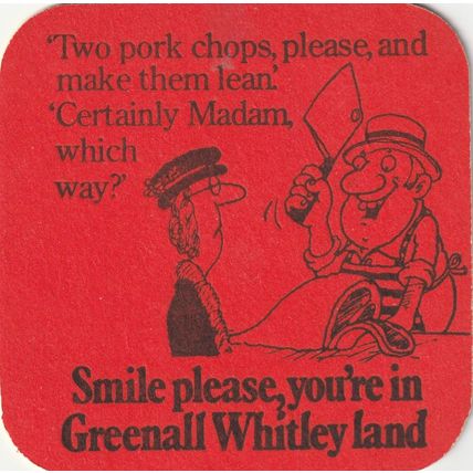 BEER MAT - GREENALL WHITLEY BREWERY - SMILE PLEASE - (Cat No 296) - (1975)