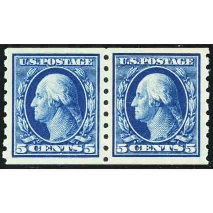 396, Mint NH XF/Superb 5¢ Coil Pair - PSE Graded 95J JUMBO Cert - Stuart Katz