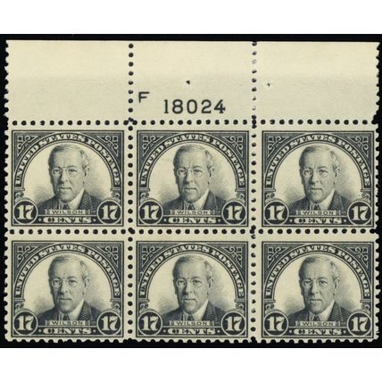 623, Mint NH 17¢ Top Plate Block SCV $325 - Stuart Katz