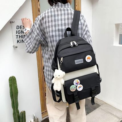 AONUOWE 5Pcs Aesthetic Backpack Set for School Teens Girls Daypack Cute Trendy L