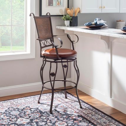Powell Company Big and Tall Copper Stamped Back Barstool with Arms Bar Stool, Br