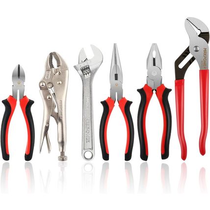 MAXPOWER Wrench and Pliers Set, 6 Piece Kitbag. 7" Locking, 10" Groove Joint, 8"