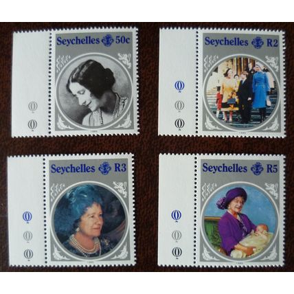 Seychelles 1985 Life Times Queen Elizabeth Mother set 4 mint stamps SG614-7