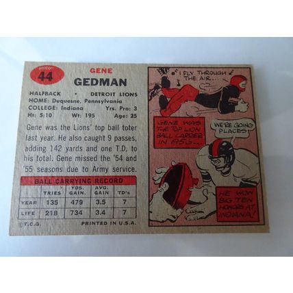 1957 Topps Football Card # 044 Gene Gedman Very Good (3) Detroit Lions