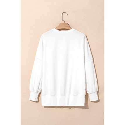 White Sequin Bowknot High Low Oversize Sweatshirt