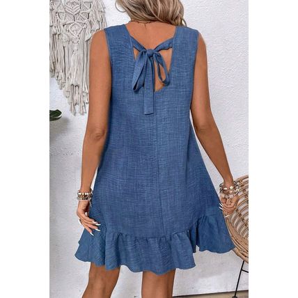 Ashleigh Blue Knot Scoop Back Ruffle Hem Sleeveless Mini Dress