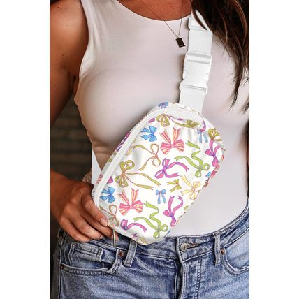 White Pretty Bow Printed Crossbody Bag